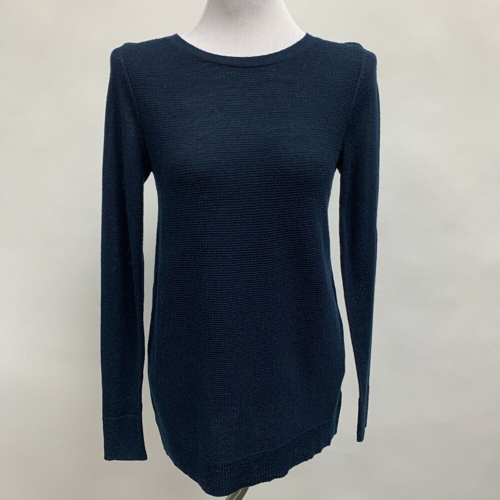 Cynthia Rowley Women's Sweater Small Navy Blue 100% Extra Fine Merino Wool